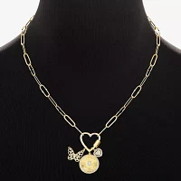 Sparkle Allure Family Carabiner Charm Womens White Cubic Zirconia 14K Gold Over Brass Butterfly Heart Paperclip 18 Inch Pendant Necklace