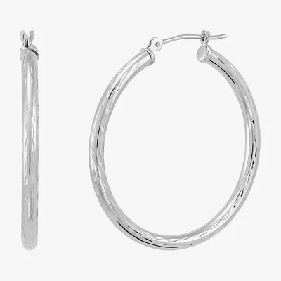 10K White Gold 30mm Round Hoop Earrings