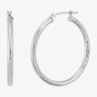 10K White Gold 30mm Round Hoop Earrings