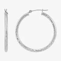 10K White Gold 30mm Round Hoop Earrings