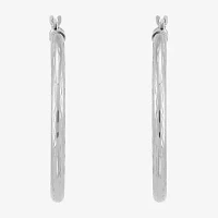 10K White Gold 30mm Round Hoop Earrings