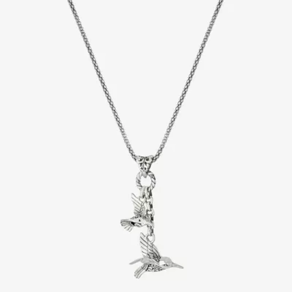 Bali Inspired Womens Sterling Silver Hummingbird Pendant Necklace