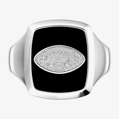 True Fans Fine Jewelry Mens Diamond Accent Genuine Black Onyx Sterling Silver Fashion Ring