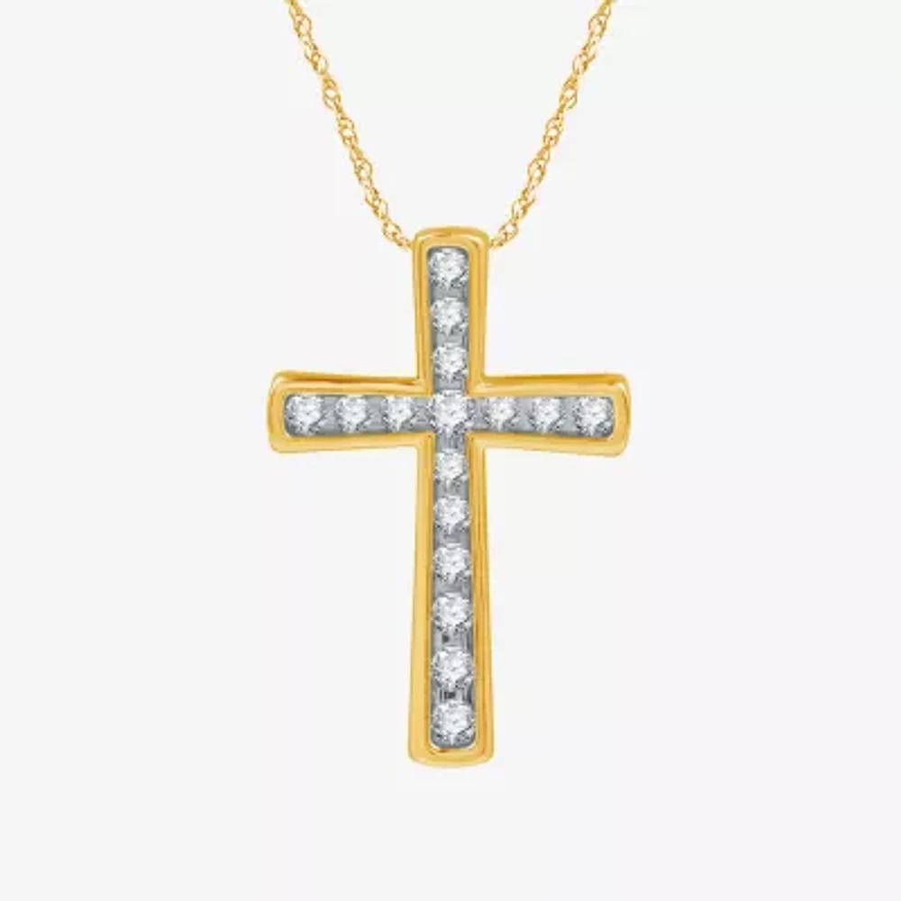 Womens 1/2 CT. T.W. Lab Grown White Diamond 14K Gold Over Silver Sterling Silver Cross Pendant Necklaces
