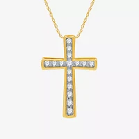 Womens 1/ CT. T.W. Lab Grown White Diamond 14K Gold Over Silver Sterling Silver Cross Pendant Necklace