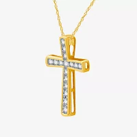 Womens 1/ CT. T.W. Lab Grown White Diamond 14K Gold Over Silver Sterling Silver Cross Pendant Necklace