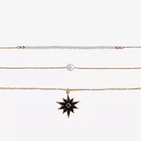 Arizona Gold Tone Simulated Pearl Inch Link Star Strand Necklace