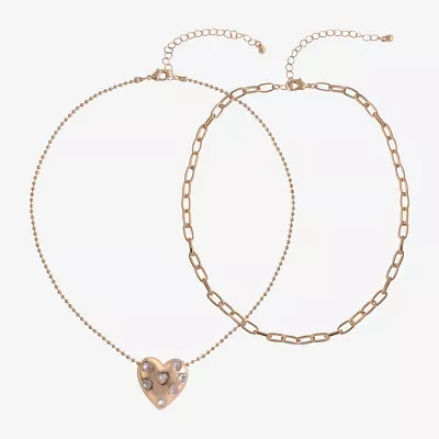 Arizona Gold Tone 15 Inch Link Heart Strand Necklace