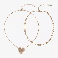 Arizona Gold Tone 15 Inch Link Heart Strand Necklace