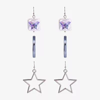 Arizona Silver Tone 3 Pair Simulated Pearl Butterfly Star Earring Set