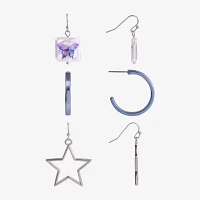 Arizona Silver Tone 3 Pair Simulated Pearl Butterfly Star Earring Set