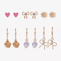 Arizona Gold Tone 6 Pair Bow Flower Heart Earring Set