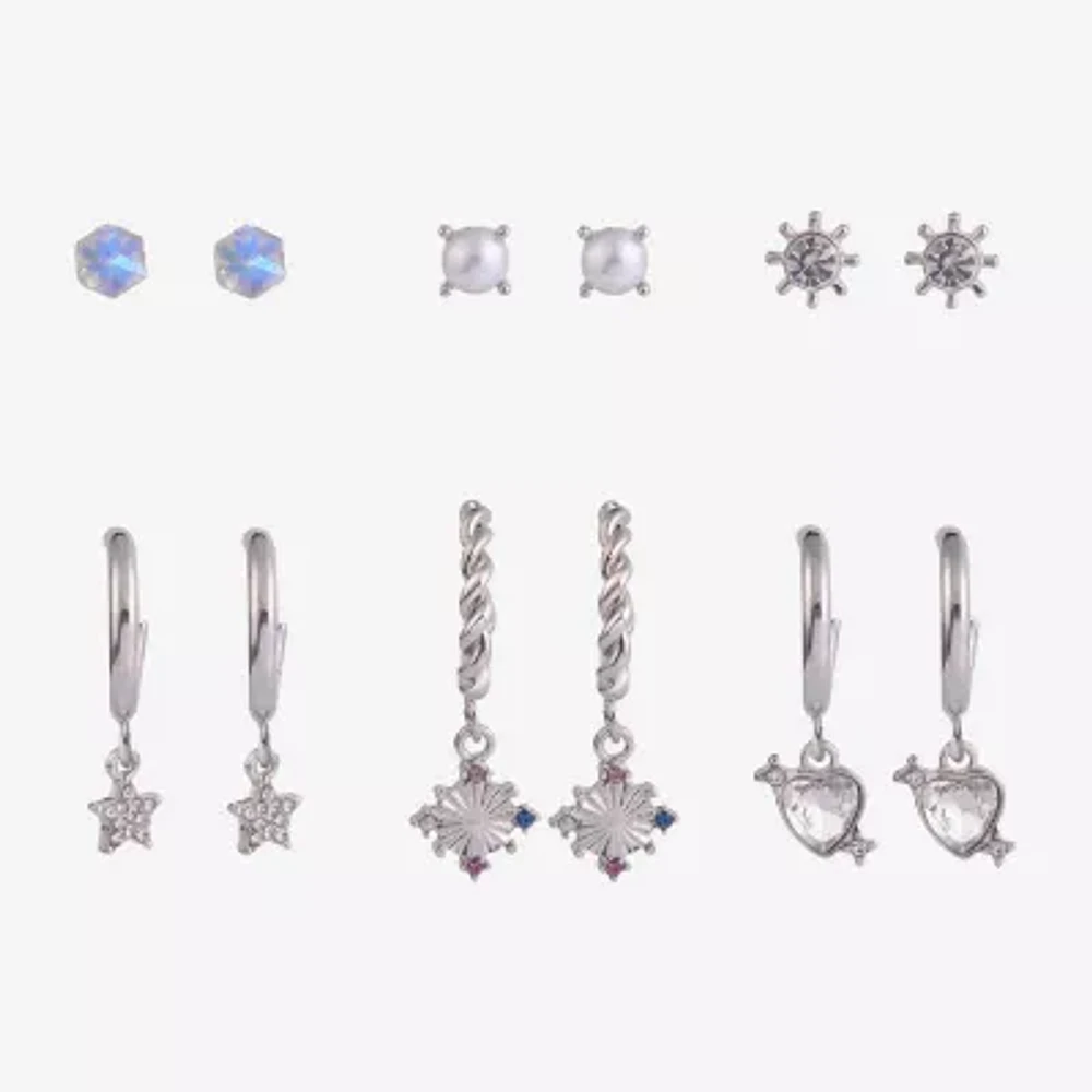 Arizona Silver Tone 6 Pair Star Earring Set