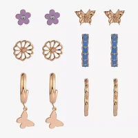 Arizona Gold Tone 6 Pair Butterfly Flower Earring Set