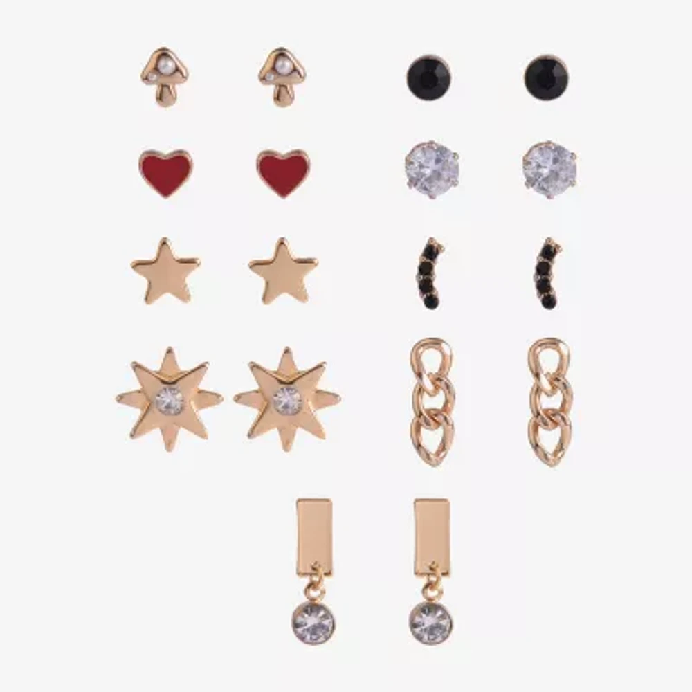 Arizona Gold Tone 9 Pair Heart Star Earring Set