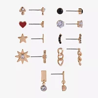 Arizona Gold Tone 9 Pair Heart Star Earring Set