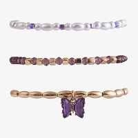 Arizona Gold Tone Bow 5-pc. Simulated Pearl 7.5 Inch Link Butterfly Bracelet Set