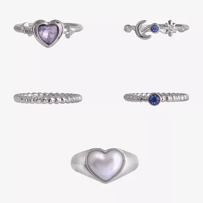 Arizona Silver Tone 5-pc. Simulated Pearl Heart Ring Sets