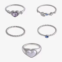 Arizona Silver Tone 5-pc. Simulated Pearl Heart Ring Sets