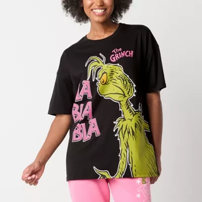 Juniors Blah Oversized Tee Womens Crew Neck Short Sleeve Grinch Graphic T-Shirt