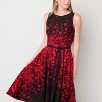 Danny & Nicole Womens Sleeveless Floral Fit + Flare Dress