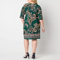 Robbie Bee Womens Elbow Sleeve Paisley Sheath Dress Plus