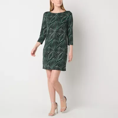 Jessica Howard Glitter Womens 3/4 Sleeve Diamond Shift Dress