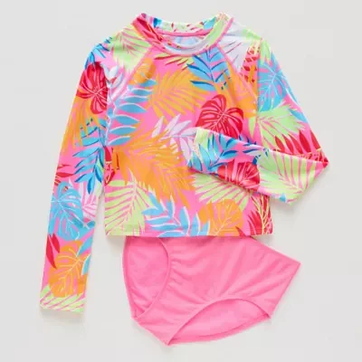 Thereabouts Little & Big Girls Floral Rash Guard Set