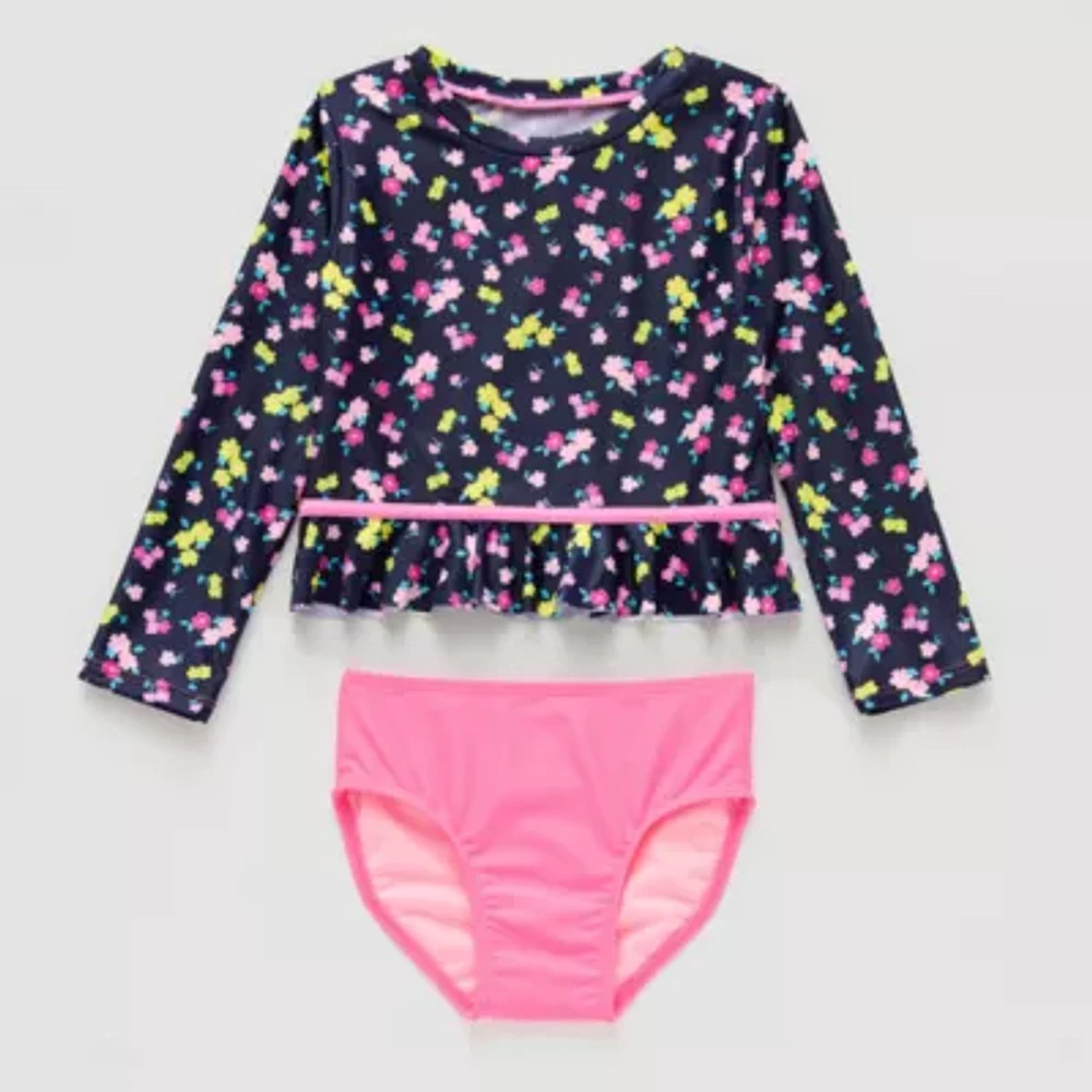 Okie Dokie Toddler Girls Floral Rash Guard Set