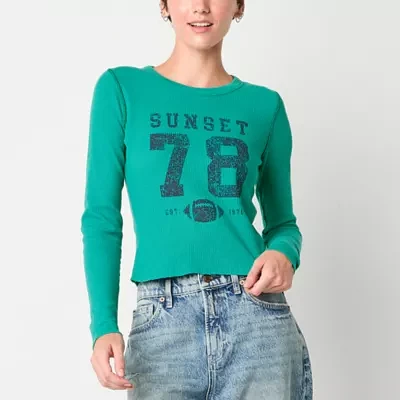 Arizona Juniors Womens Crew Neck Long Sleeve Graphic T-Shirt