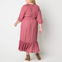 Ryegrass Womens 3/4 Sleeve Dots Midi Maxi Dress Plus