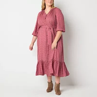 Ryegrass Womens 3/4 Sleeve Dots Midi Maxi Dress Plus