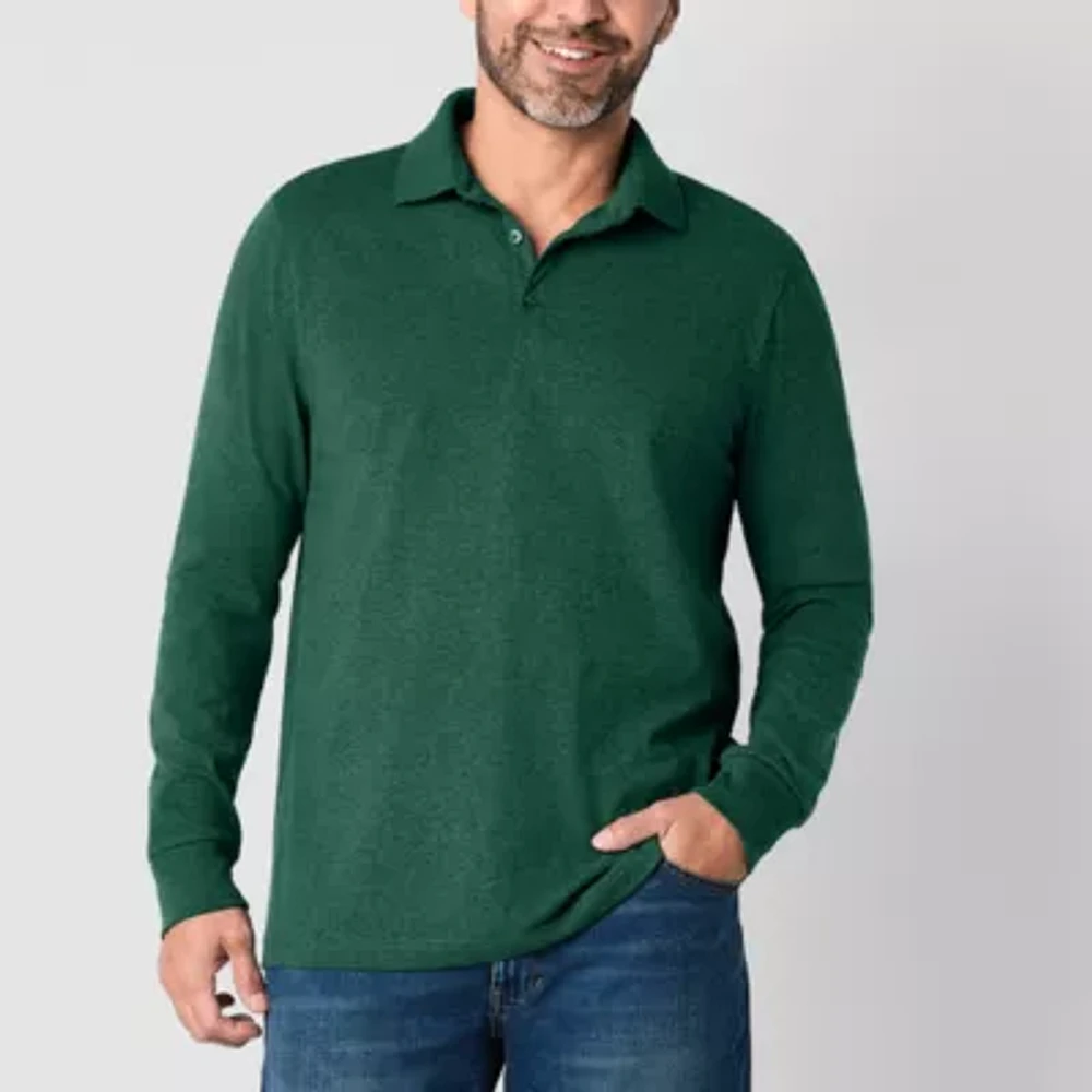 St. John's Bay Super Soft Jersey Mens Classic Fit Long Sleeve Polo Shirt
