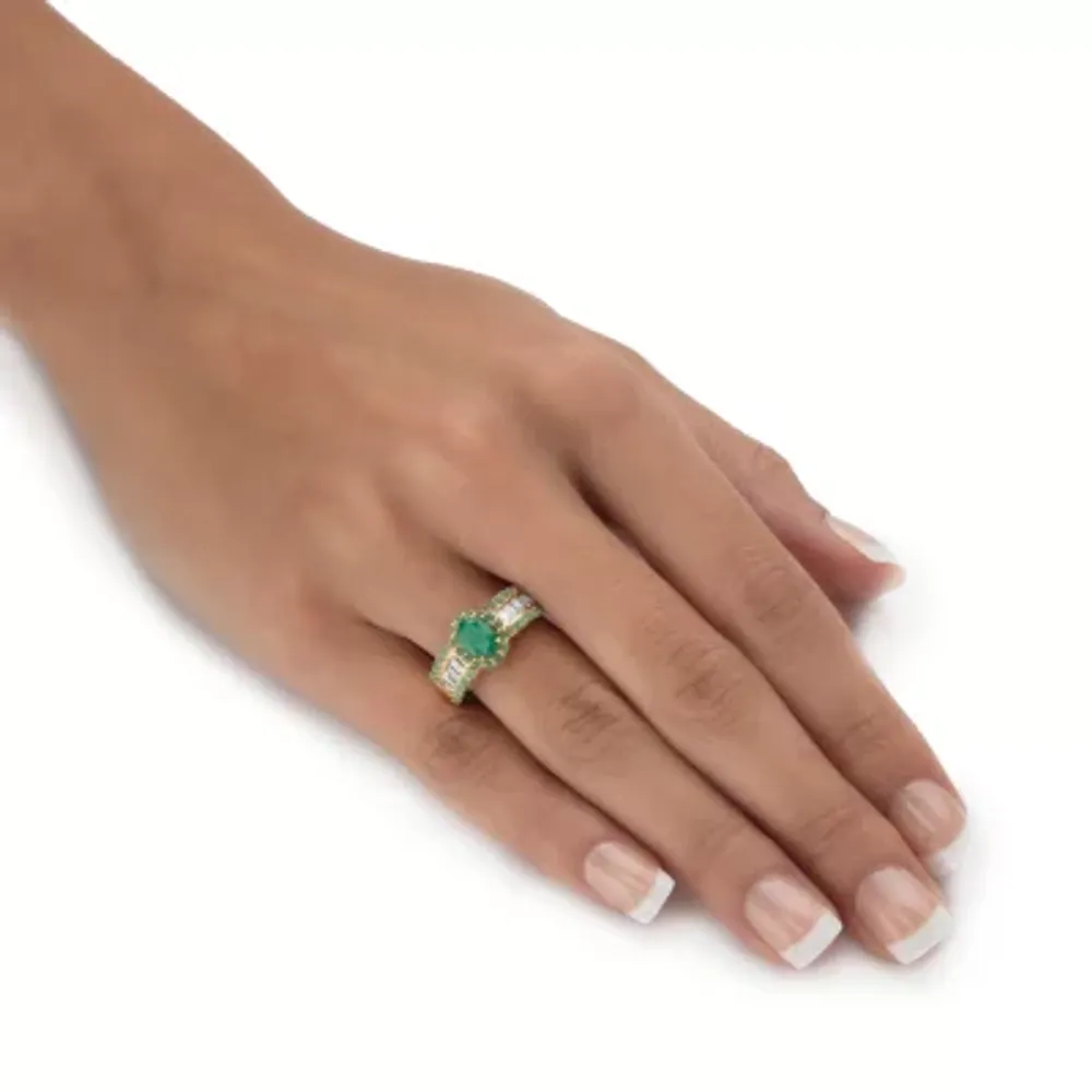 Womens Genuine Green Emerald 14K Gold Over Silver Cocktail Ring