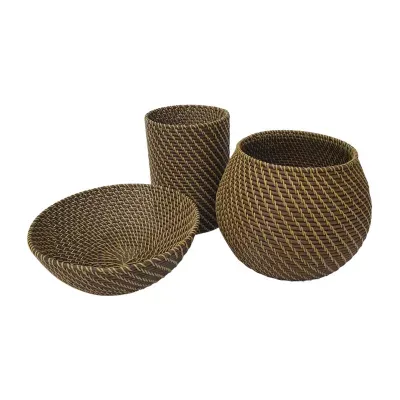 Baum Set Of 3-pc.Brown Faux Wicker Decorative Basket
