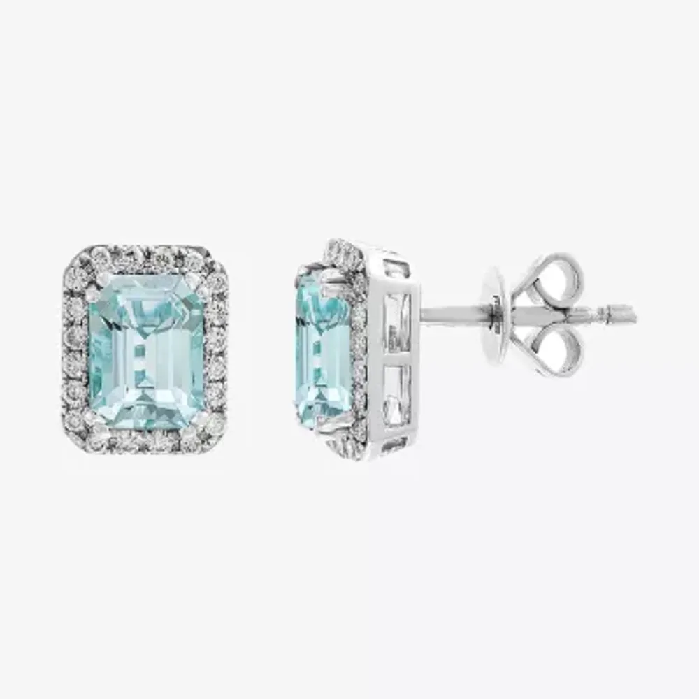 Effy 1/4 CT. T.W. Diamond & Genuine Blue Aquamarine 14K White Gold Stud Earrings