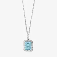 Effy Womens 1/5 CT. T.W. Diamond & Genuine Blue Aquamarine 14K White Gold Pendant Necklace