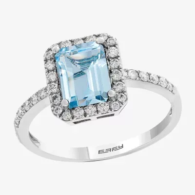 Effy Womens / CT. T.W. Diamond & Genuine Blue Aquamarine 14K White Gold Cocktail Ring
