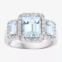 Effy Womens 3/8 CT. T.W. Diamond & Genuine Blue Aquamarine 14K White Gold Cocktail Ring