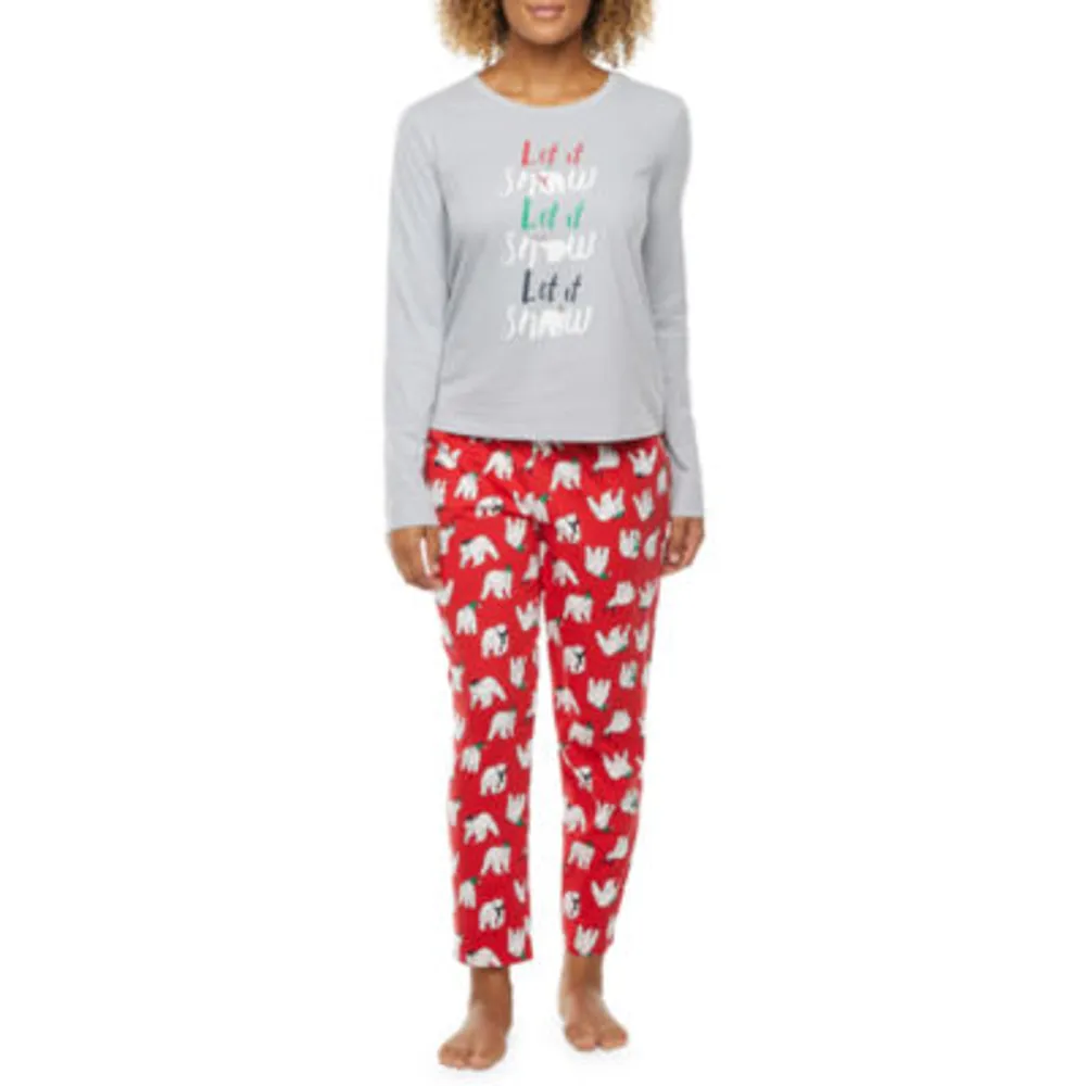 Sleep Chic Womens Crew Neck Long Sleeve 2-pc. Pant Pajama Set