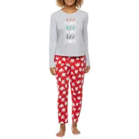 Sleep Chic Womens Crew Neck Long Sleeve 2-pc. Pant Pajama Set