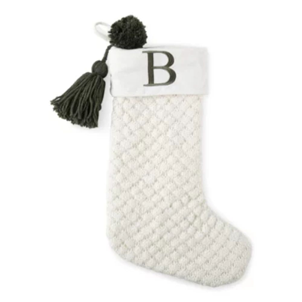 North Pole Trading Co. Ivory Knit Monogram Christmas Stocking Collection