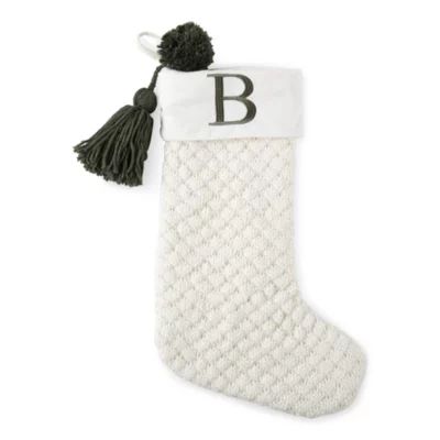 North Pole Trading Co. Ivory Knit Monogram Christmas Stocking Collection