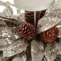 North Pole Trading Co. Chateau Glitter Leaf Pillar Christmas Centerpiece