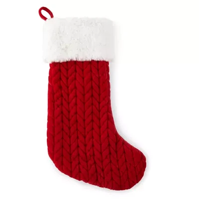 North Pole Trading Co. Red Quilted With Faux Fur Christmas Stocking