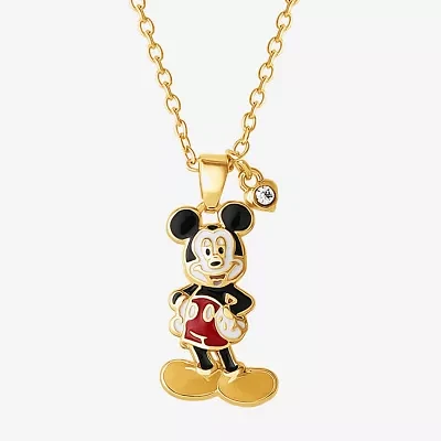 Disney Classics Crystal 18K Gold Over Brass 18 Inch Cable Mickey Mouse Pendant Necklace