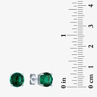 Lab Created Green Emerald Sterling Silver 7mm Stud Earrings