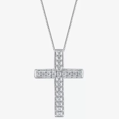 Womens 1/2 CT. T.W. Natural White Diamond 14K Gold Cross Pendant Necklace