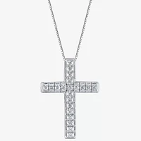 Womens 1/2 CT. T.W. Natural White Diamond 14K Gold Cross Pendant Necklace