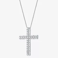 Womens 1/2 CT. T.W. Natural White Diamond 14K Gold Cross Pendant Necklace